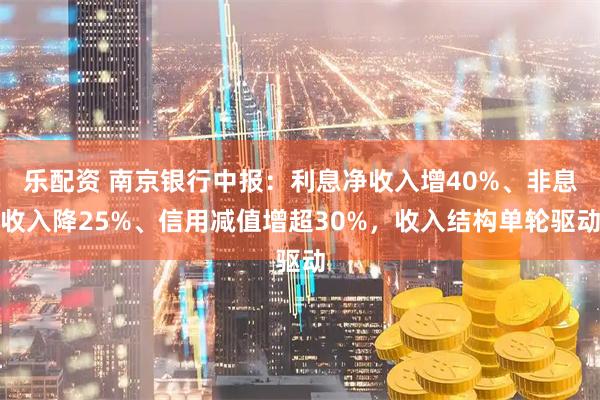 乐配资 南京银行中报:利息净收入增40%、非息收入降25%、信用减值增超30%,收入结构单轮驱动